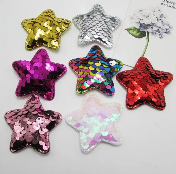 

4.8cm 30pcs/lot Sequin Star Padded Applique for DIY Children Hair Accessories, Appliques For Clothes Sewing Supplies