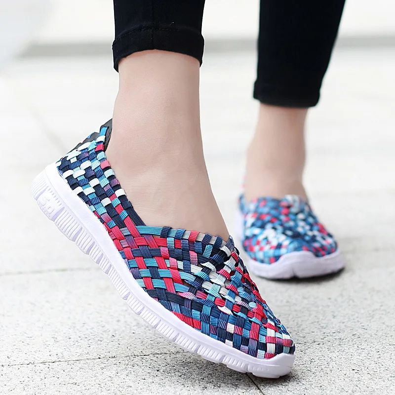 

Women Sneakers Summer Woven Shoes Womens Flats Casual Breath Loafers Femael Tenis Lightweight Sneakers Zapatos Big Size 35-42