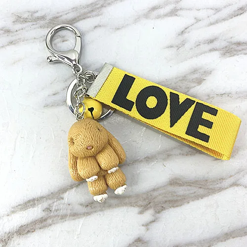 New cute resin acrylic animal bear, puppy, rabbit, color ribbon with bell cute temperament key ring pendant bag car pendant - Цвет: The rabbit -yellow