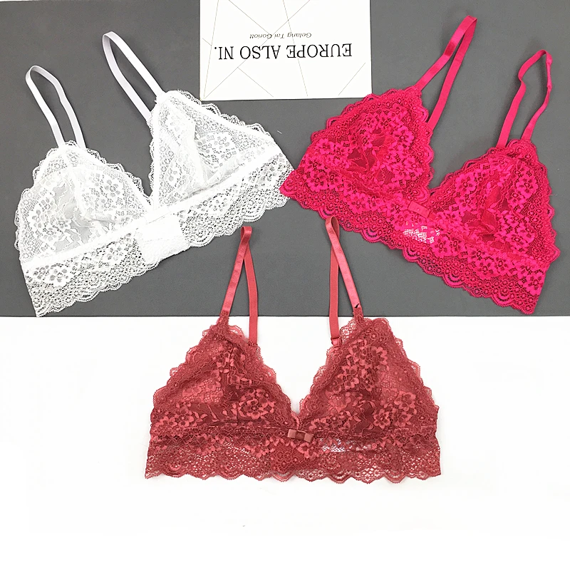 

Ultra-thin women's triangle cup bralette sexy lace decorative pattern wireless bra gauze comfortable underwear