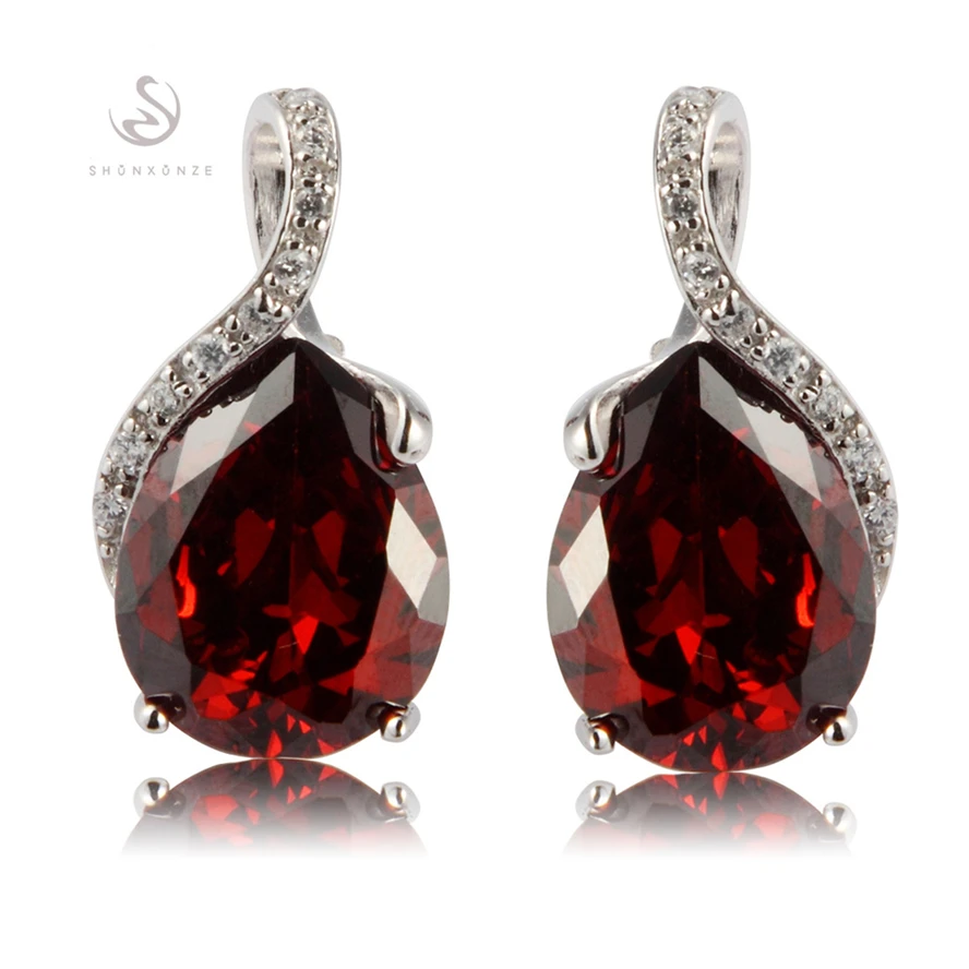 

Fleure Esme Red Cubic Zirconia Fancy Jewelry Silver Plated Earrings R841 Fashion Explosion models Christmas gift The new listing