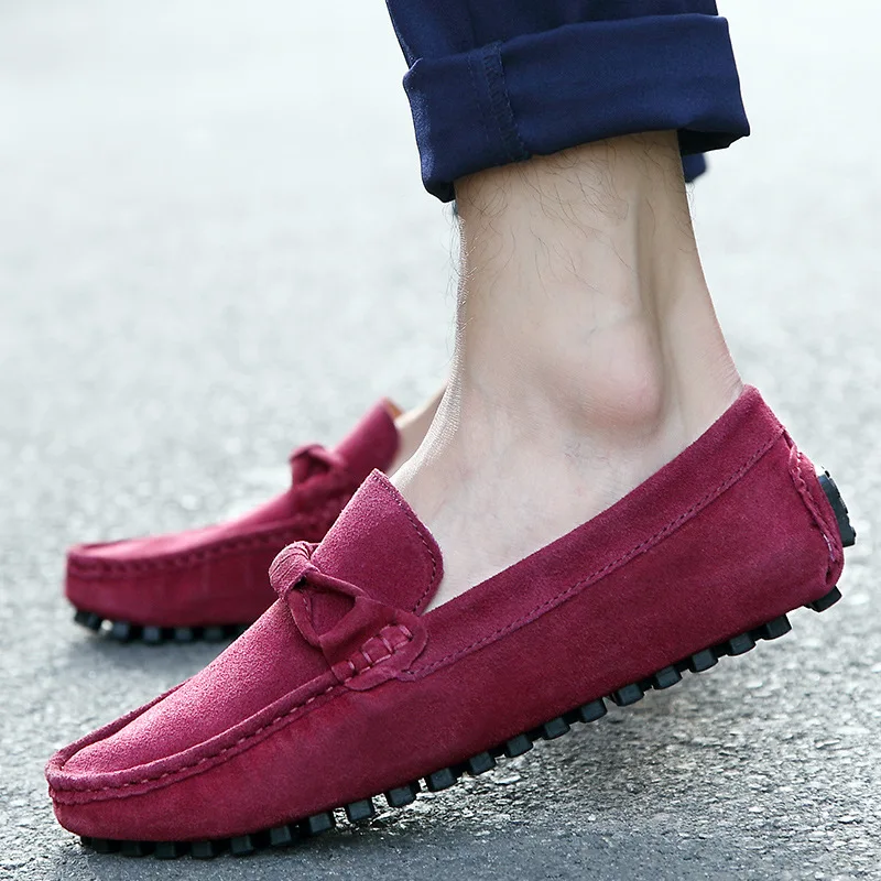 

Men Loafers Soft Moccasins Style Gommino Casual Suede Lightweight Genuine Leather Boat Male Slip on Peas Shoes Driving Flats