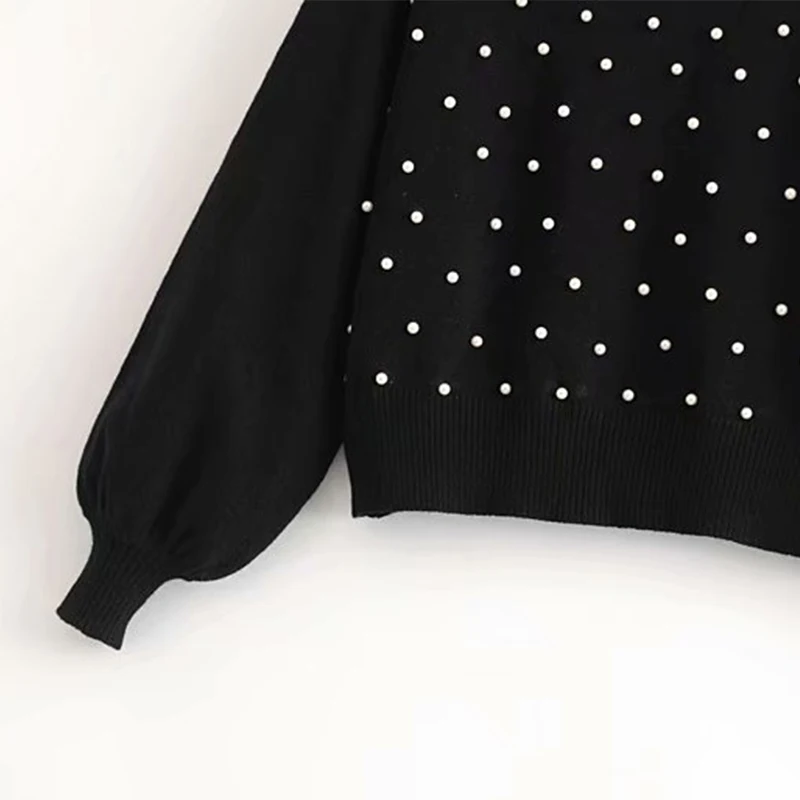 Pearl O Neck Autumn Knitted Sweater Women lantern sleeve Casual Black pullover female Soft warm Tops 2018 Winter Loose jumper Sweaters