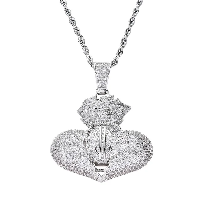 Iced Out кошелек разбитое сердце кулон ожерелья для мужчин женщин микро проложить