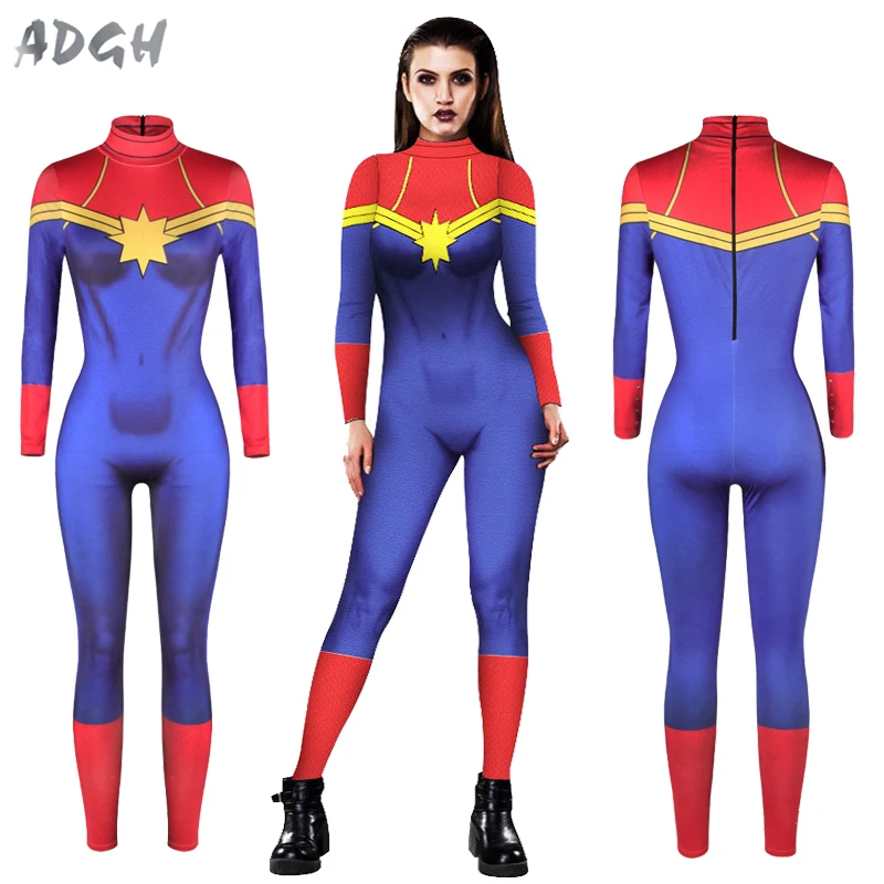 Captain MsMarvel Zentai Suit Spandex Catsuit Jumpsuit Sexy Cosplay