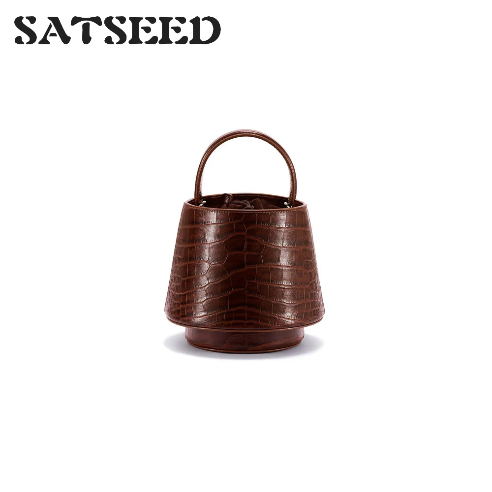 

Dark Vintage Bag Women 2019 Spring and Summer New Crocodile Pattern Bucket Bag Hand Bag Shoulder Bag