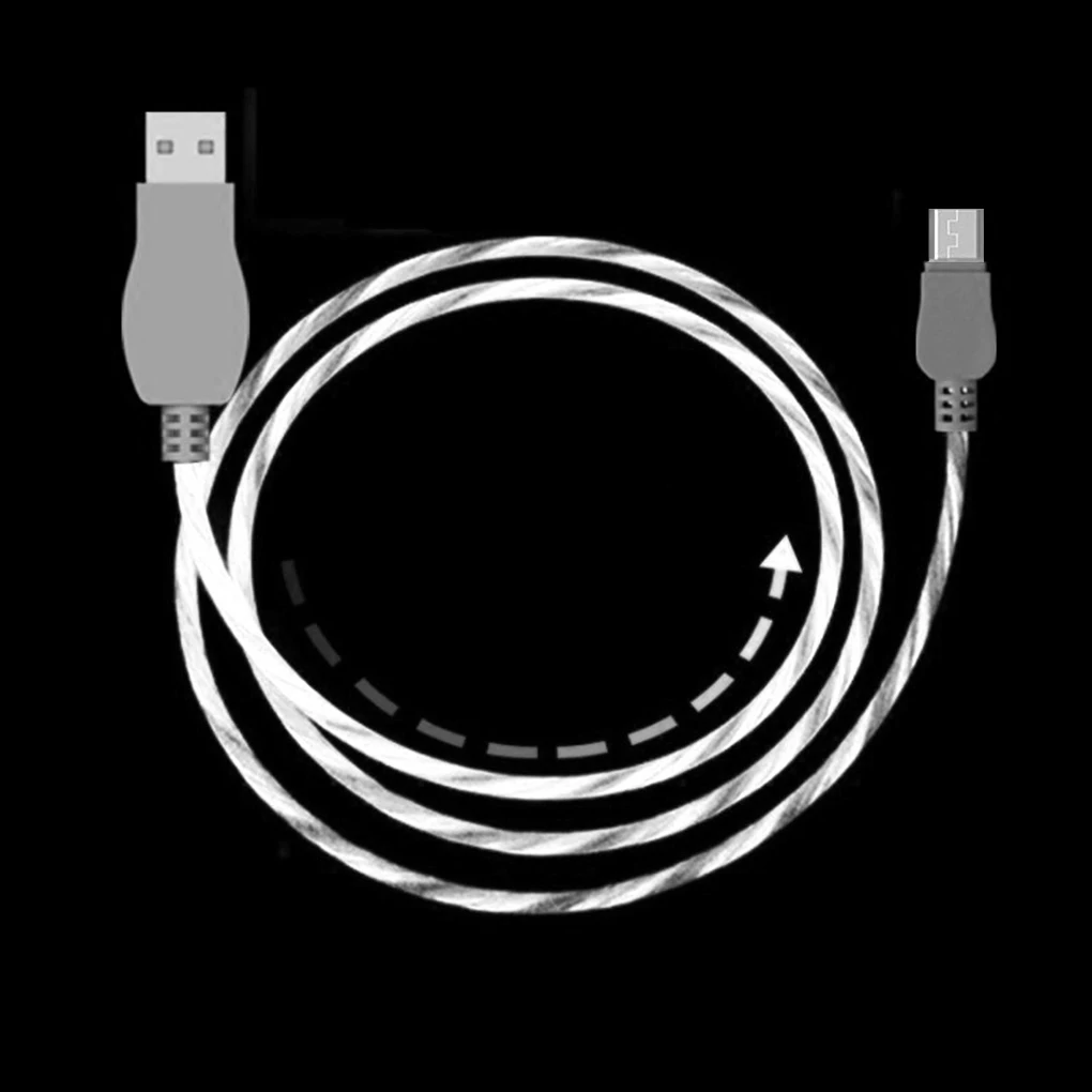 LED الوهج تتدفق مضيئة المصغّر usb نوع C كابل شحن الهاتف المحمول الكابلات مشرق كابل نقل بيانات لسامسونج
