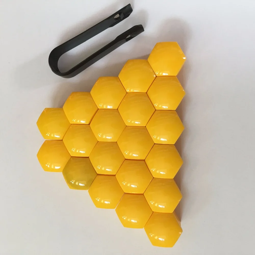 

20PCs 19mm Yellow Plastic Wheel Bolt Cap Covers Nut Protector and Removal Tool Car Wheel Universal