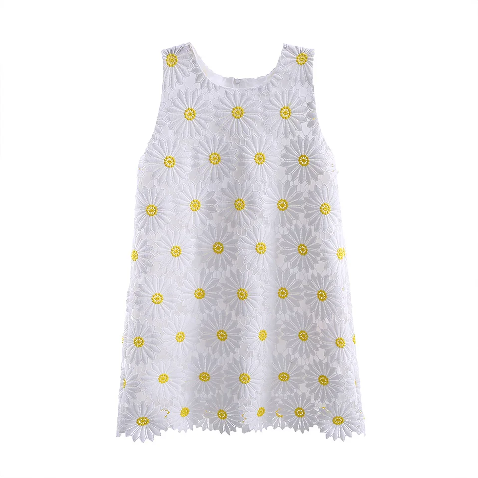 Pettigirl без рукавов Хризантема цветок девушка Vestidos Белый Летнее платье для
