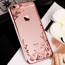 For iPhone 7 Plus 5S SE 6 6S Plus Para Chic Flower Flora Bling Diamond Rhinestone Clear Soft TPU Case For Capinha iPhone 7 Case