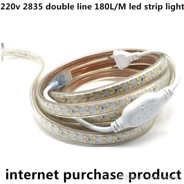 cheap strip + EU plug AC 220V Waterproof super bright LED Strip 2835 SMD Flexible Light double line 180Led m, White, Warm white