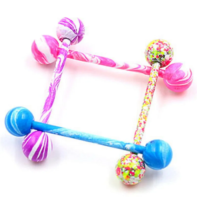 10Pcs/lot Glitters Tongue Rings for Women Men Colorful Sexy Surgical Steel Fashion Piercing Tongue Studs Jewelry