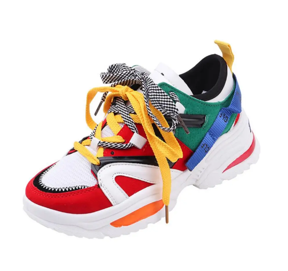 

2019 Spring Casual Shoes High Platform Shoes Woman Fashion Lace-Up Women mesh basket Sneakers Chaussures Femme Chunky Sneakers