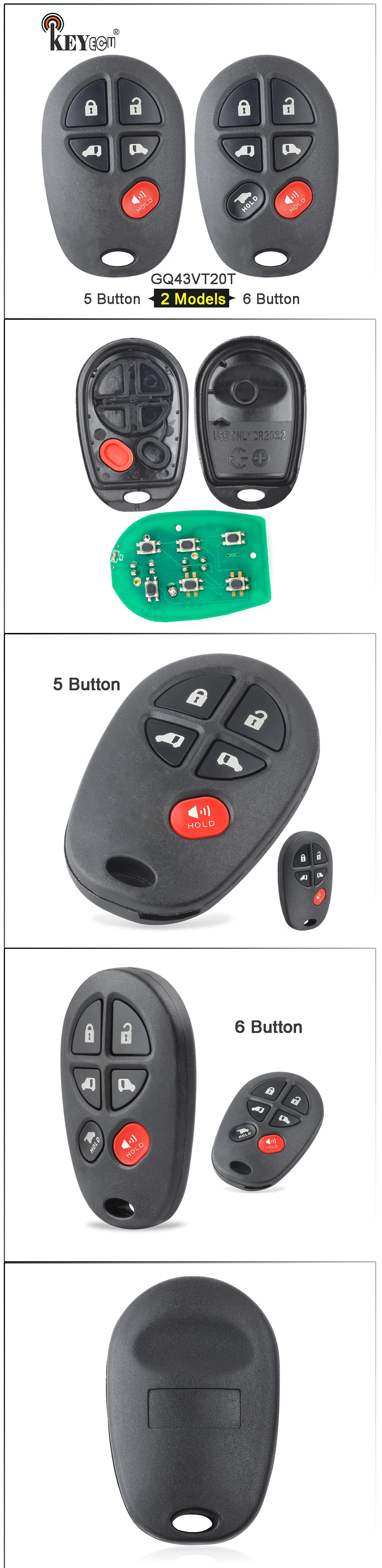 Keyforkess FCC ID: GQ43VT20T di Ricambio 4 1 5/ 5 1 6 Pulsante Auto Chiave A Distanza di Fob per Toyota Toyota Sienna 2004-2016 - HTB1mkAVXLvsK1Rjy0Fiq6zwtXXaT