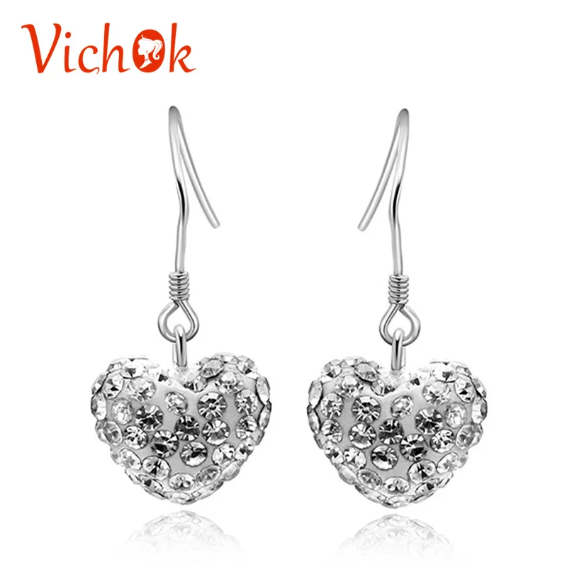 

VICHOK Heart Crystal Dangle Earrings 925 Sterling Silver Drop Earrings Women Charm Dangle Earrings Fine Jewelry Birthday Gifts