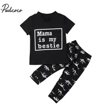 Топы с короткими рукавами и буквенным принтом для новорожденных мальчиков, футболка брюки с динозаврами из мультфильмов, леггинсы Летняя Повседневная хлопковая одежда из 2 предметов От 6 месяцев до 4 лет