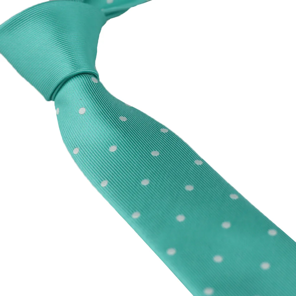

Coachella Ties Aqua Green Knot Contrast Aqua with White Polka Dot Tie Necktie Jacquard Skinny Tie 6cm