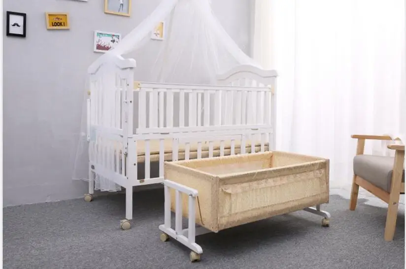 European Types Solid Wood Baby Bed Multifunctional Lengthen Baby