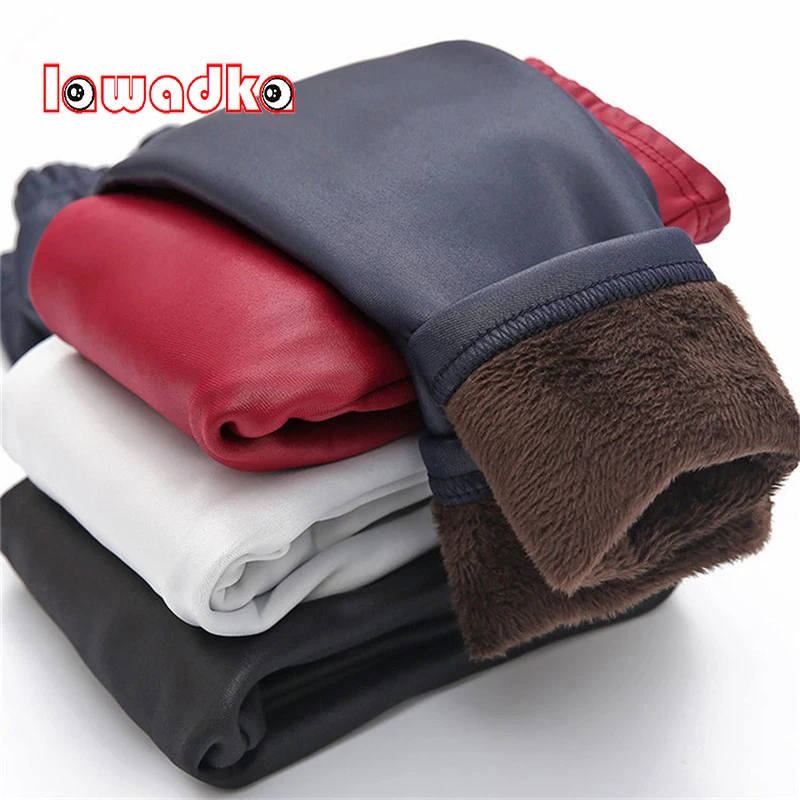 Детские зимние леггинсы из искусственной кожи с бархатной подкладкой|girls pants|children