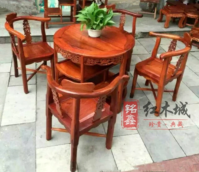 Mahogany furniture Burmese rosewood coffee table 5 piece set, large fruit rosewood leisure table chess table dining table solid Mahogany furniture Burmese rosewood coffee table 5 piece set, large fruit rosewood leisure table chess table dining table solid