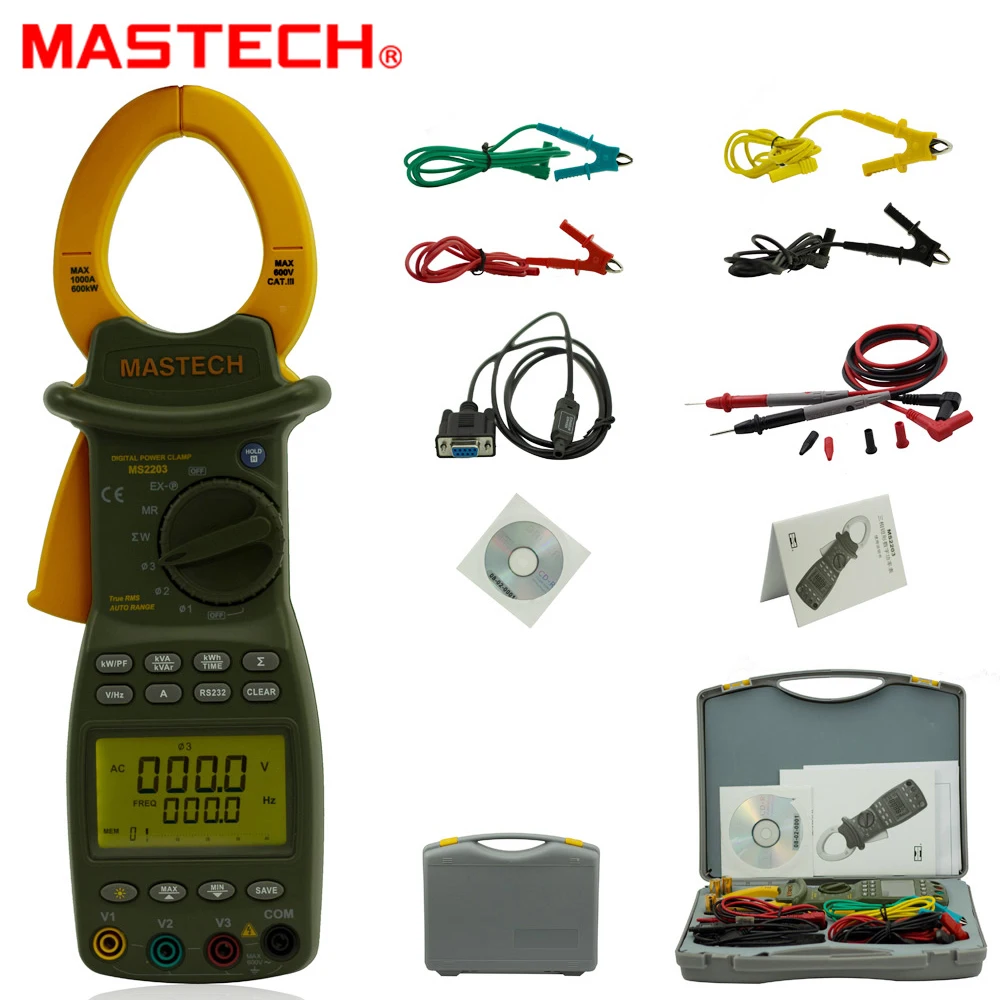 MASTECH MS2203 TRMS 3 фазный Интеллектуальный измеритель мощности и измерение RS232