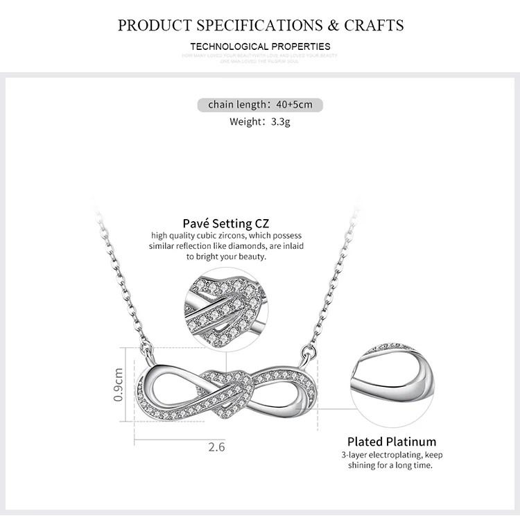 BAMOER, 925 пробы, серебро, бесконечность, любовь, прозрачное, CZ сердце, для женщин, подвеска, ожерелье, роскошное, хорошее ювелирное изделие, подарок девушке, SCN100