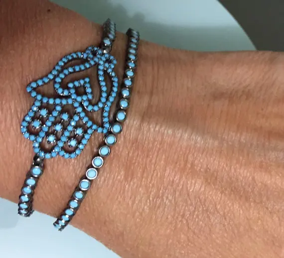 

bllue hamsa hand Cubic Zirconic Charm Bracelet Jewelry 2017 New Design Trendy Tennis Bracelet & Bangles For Women Gifts