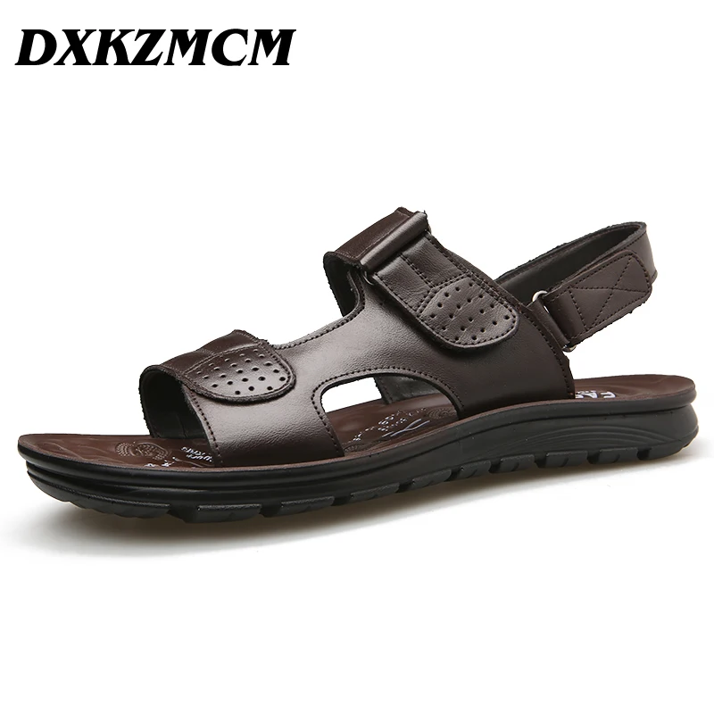 

DXKZMCM Men Sandals Genuine Leather Cowhide Summer Quality Beach Slippers Casual Sneakers Outdoor Beach Shoes