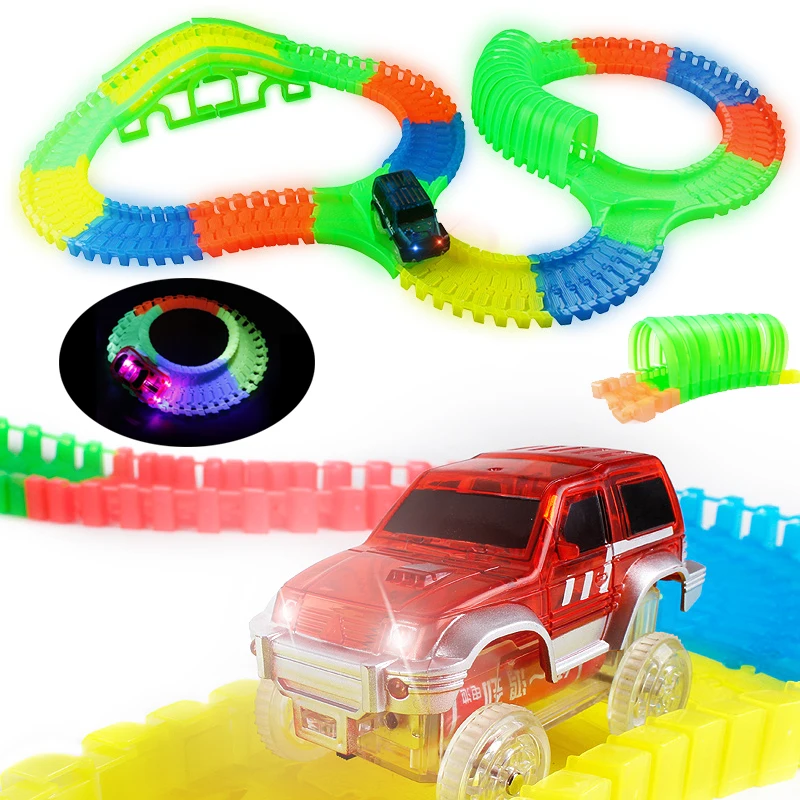 

Magical Bend Flexible Racing Track Car Toys Set Glowing In The Dark DIY LED Light Race Track Rail Toys Flashing Car For Children