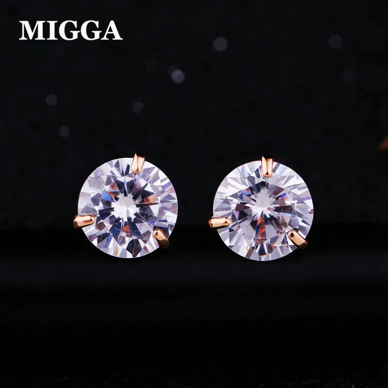 

MIGGA 6MM Small Cubic Zircon Earrings Rose Gold Color CZ Crystal Stone Stud Earrings for Women