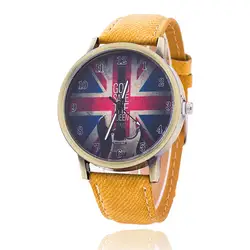 Модные брендовые кварцевые часы с рисунком флага Союза, женские повседневные винтажные кожаные часы для девочек, детские наручные часы