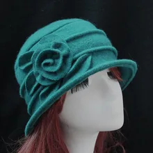 Новинка, женская теплая шапка бини, официальная, повседневная, шерсть, Fedoras Billycock, теплая шерстяная шапка, шапка с цветком