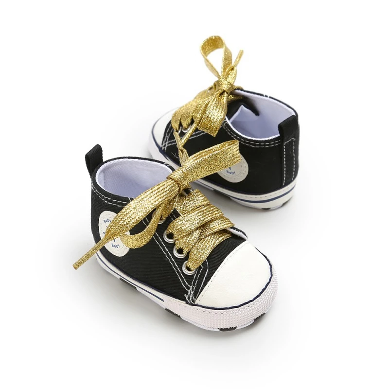  Baby Canvas Lace-up Sports Sneakers Newborn Boys Girls Shoes Infant Toddler Soft Sole Anti-slip Bab