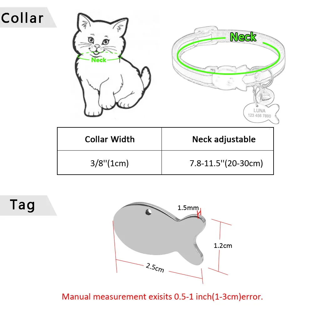 Быстросъемный ошейник для кошек и щенков, домашний питомец с индивидуальной надписью, Светоотражающий ошейник безопасности для котенка, маленький с гравировкой, бирка с рыбками и колокольчик на заказ