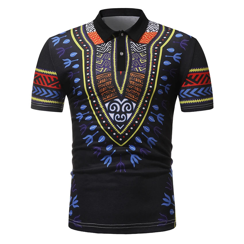 Рубашка в африканском стиле с коротким рукавом и воротником поло модная одежда для мужчин с принтом Мужское поло рубашка Африканский Топ