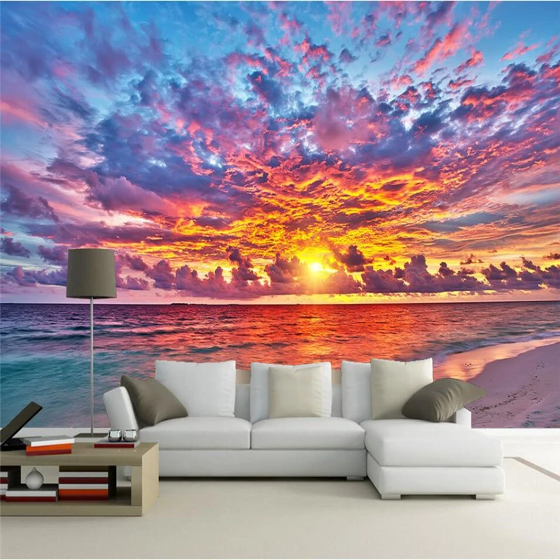 Красивый фон для телевизора wellyu Sunset fire cloud зеленые шелковые обои|tv background|silk