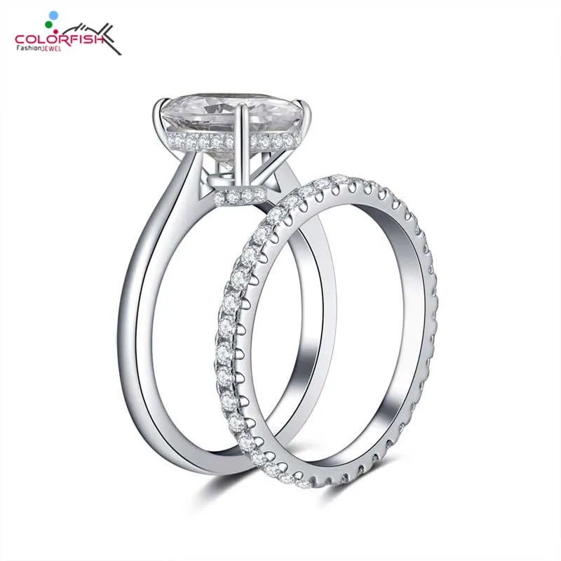 

COLORFISH Oval Cut 4 Carat Sona Engagement Ring Set Solid 925 Sterling Silver Solitaire Women Jewelry Bridal Rings Sets