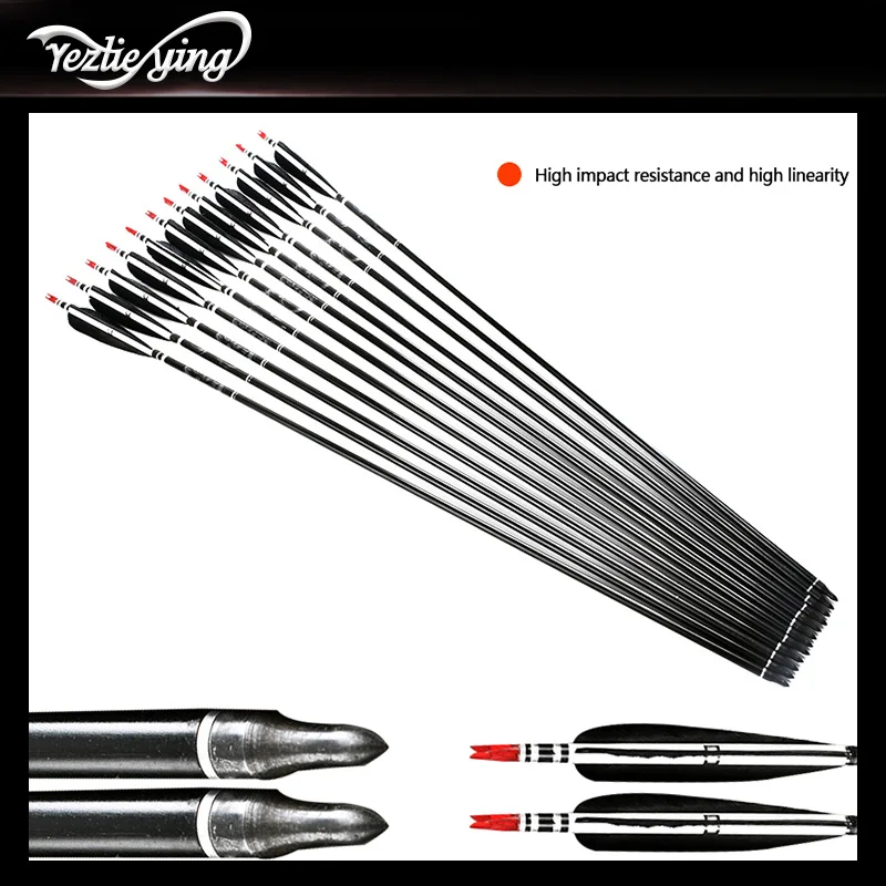 

6pcs 32 Inch Spine 500 Black Turkey Feather Arrow Replacement Arrow Hunting Compound Recurve Bow Black Carbon Arrow Arrow