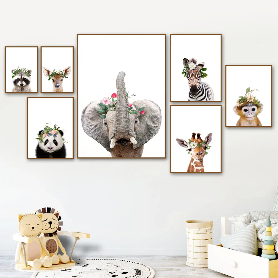 

Elephant Deer Zebra Raccoon Monkey Giraffe Wall Art Canvas Painting Nordic Posters And Prints Wall Pictures For Kids Room Decor