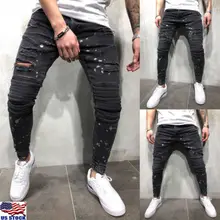 Мужские s Плотно обтягивающие джинсы Рваные потертые повседневные облегающие велосипедист бегун джинсовые брюки мужские модные однотонные длинные узкие брюки мужские