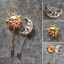 Vintage Suit Pin Men’s Cloth Gold Silver Sun Moon Brooch Elegant Women Dress Pin Wedding Garment Decoration Brooches Breastpin