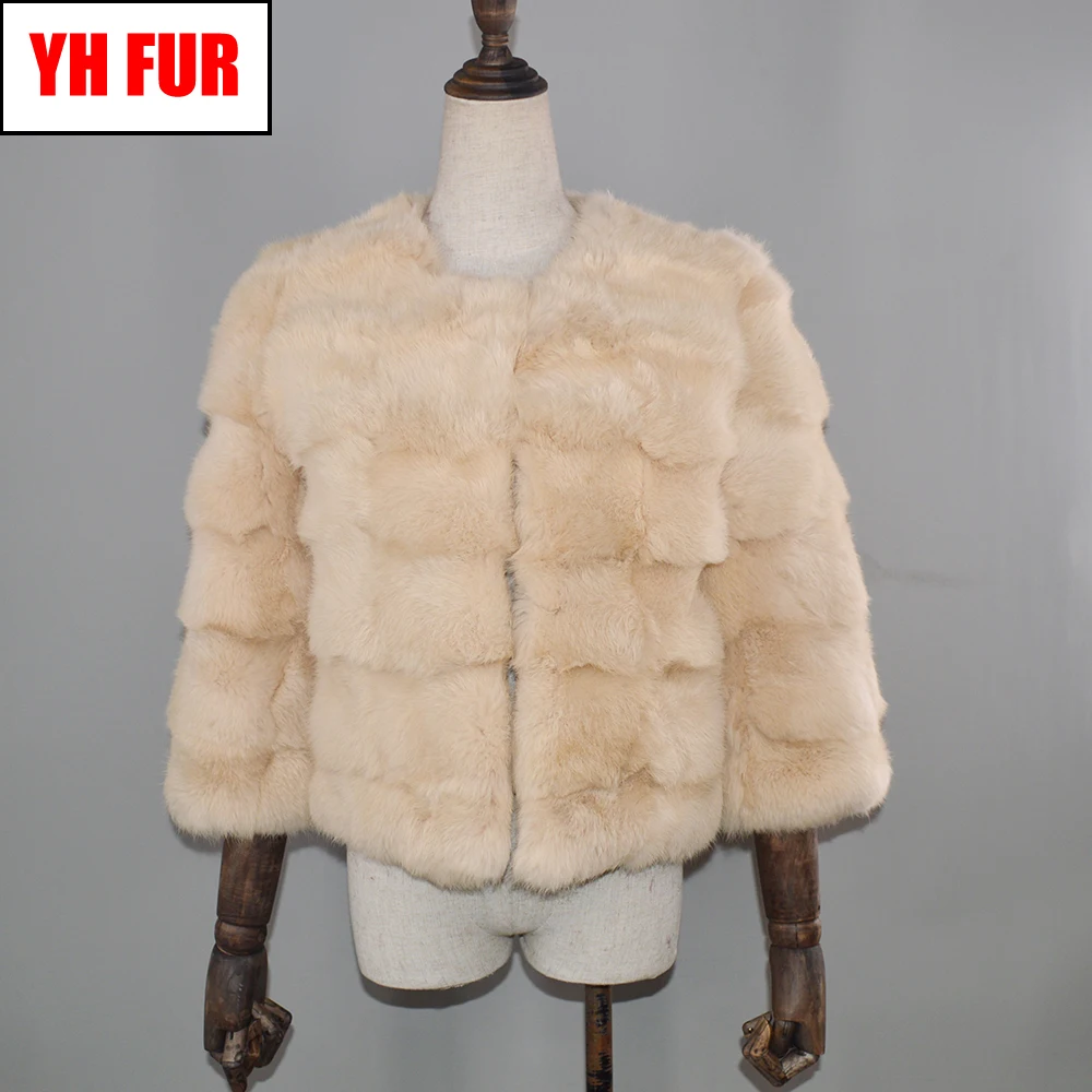 

2019 New Autumn Winter Real Rabbit Fur Coat Lady Quality Real Natural Rabbit Fur Coat Women Short 100% Real Rabbit Fur Overcoat