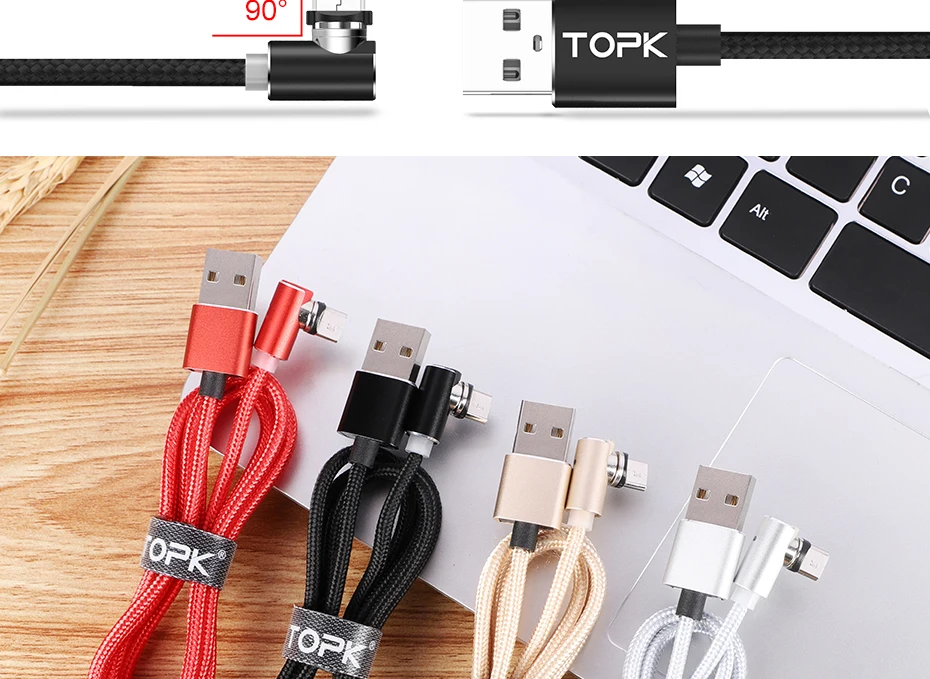 TOPK L-Line1 Магнитный usb-кабель на 90 градусов для iPhone X Xs Max 8 7 6 5 Магнитный кабель Micro USB type C для Xiaomi samsung huawei