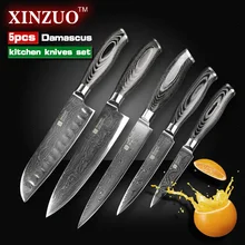 5 stücke küchenmesser set Japanischen 73 schicht Damaskus stahl küchenmesser koch cleaver schäl brotmesser holzgriff kostenloser verschiffen