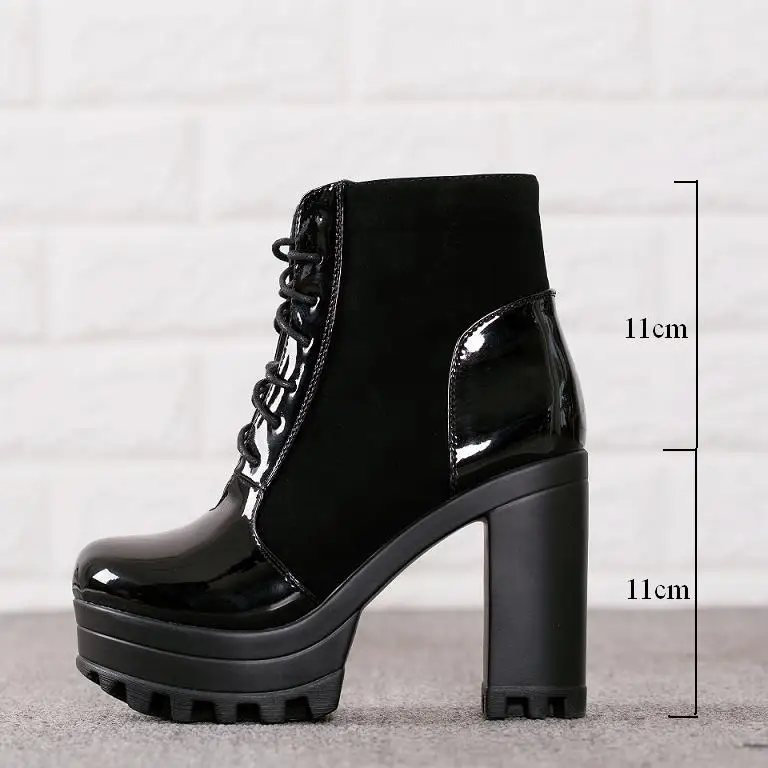 JCHQD Женские ботильоны Искусственная кожа; обувь на платформе; на не сужающемся книзу массивном толстом каблуке Женская обувь на очень высоком каблуке в гладиаторском стиле обувь, сапоги Европейского размеры 36–41