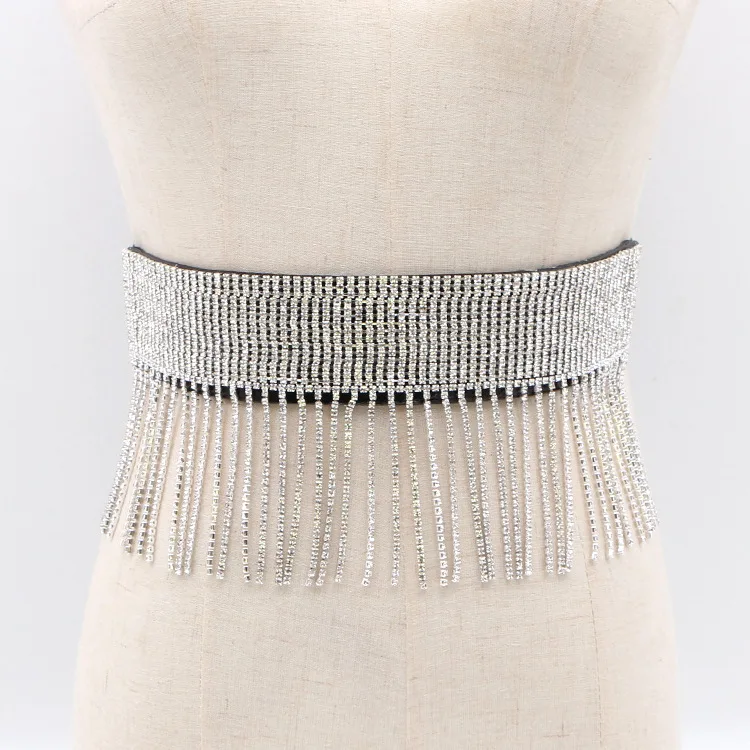 Luxury White Bling Rhinestone Elastic Corset Waist Band For Women