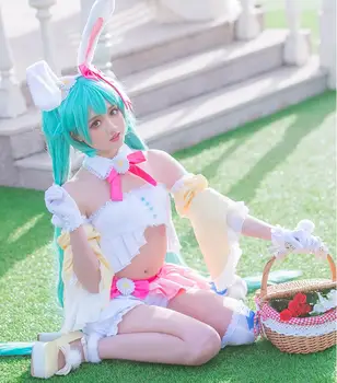 

New!!! VOCALOID Hatsune Miku Rabbit Uniform Cosplay Costume Cute Model Dress Free Shipping