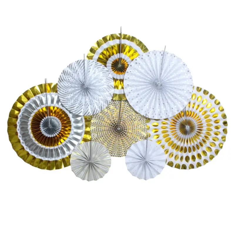 New Design Metallic Foil Gold and Silver Paper Fans For Weddings