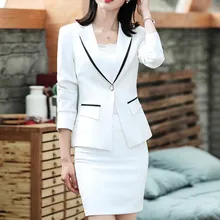 Женское платье костюм официальная офисная Деловая одежда для дам с блейзером пиджак платье приталенное элегантное белое 2 шт. Набор размера плюс 4XL