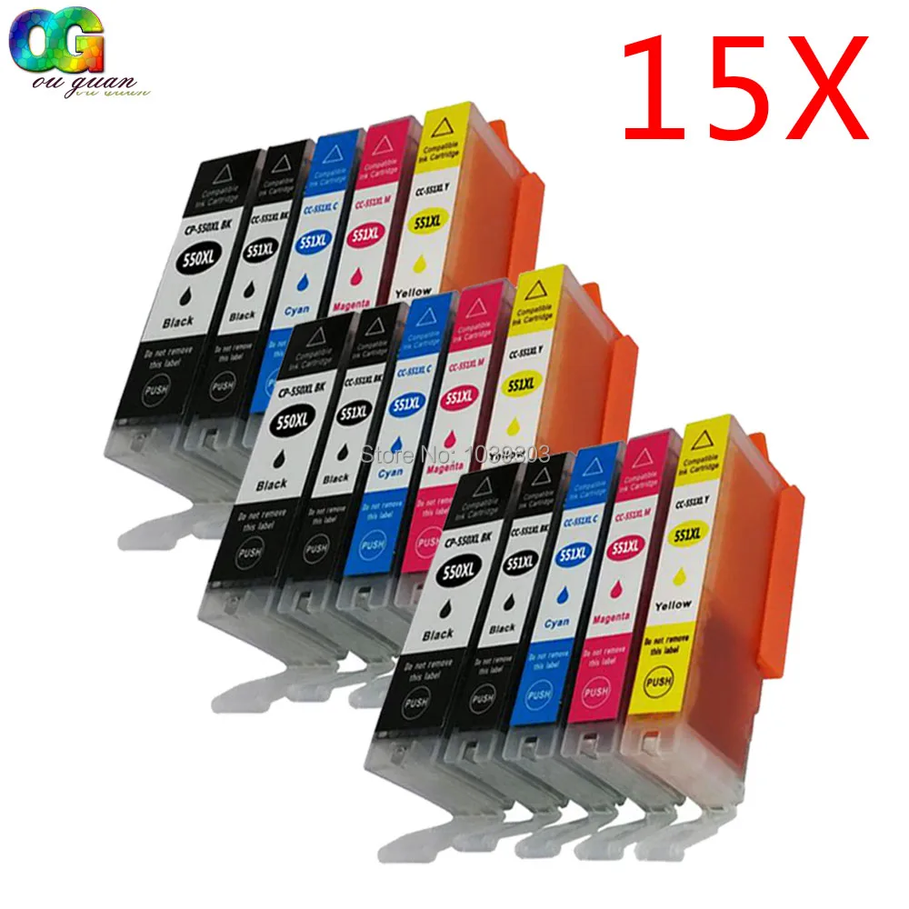 

15 x Premium ink Cartridges compatible with Canon Pixma MG5400 MG5650 IP7200 IX6850 MG7550 PGI-550 CLI-551